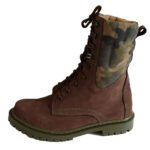 Back view of winter boots with camouflage pattern