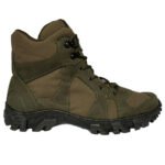 Side profile of olive Ukrainian tactical boot with nubuck leather and ankle support.