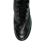 Front view of black military boots with laces