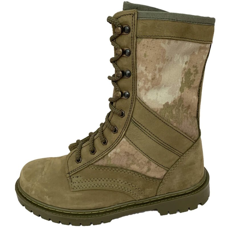 Moss camo ankle boot angled view showcasing tactical features