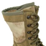 Top-down view of moss camouflage boots showcasing the intricate lace-up design.