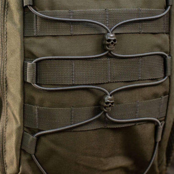 Olive tactical backpack with skull zipper pulls