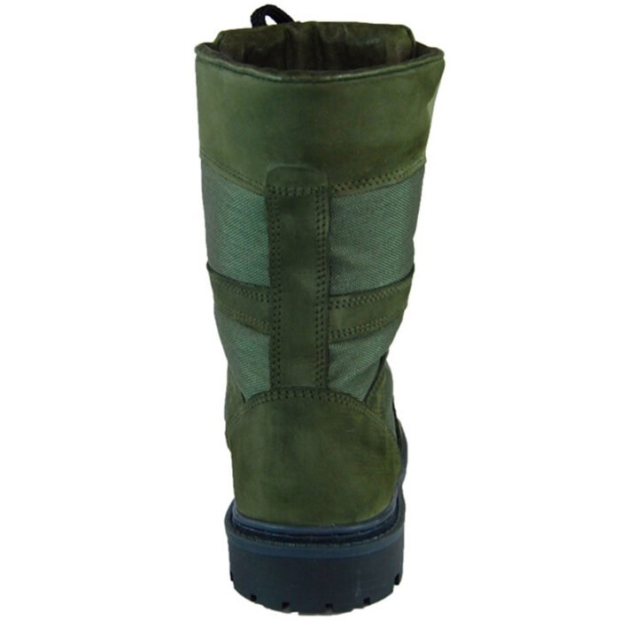 Durable olive military boots with reinforced structure for army and tactical use.