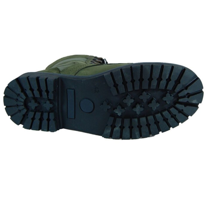 Rugged olive military boots sole with enhanced grip for tactical activities.
