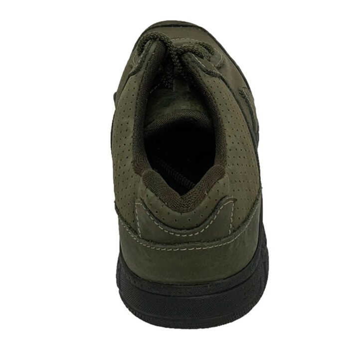 Rear view of olive tactical summer sneakers showing the heel design and pull loop.