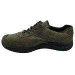 Side profile of olive tactical sport sneakers with reinforced sides for stability.