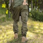 Back view of olive tactical Gorka trousers, part of a Ukrainian army uniform set.
