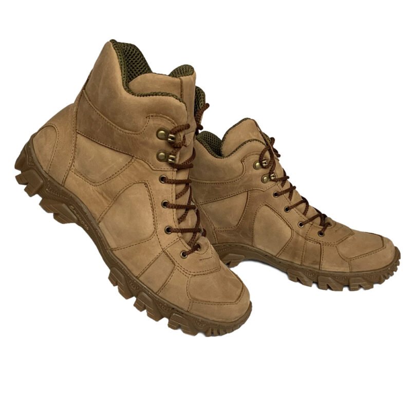 Front view of Coyote nubuck leather tactical boots