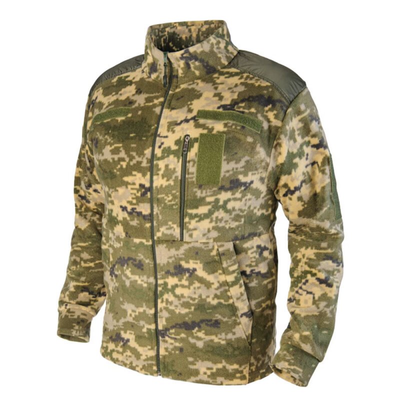 Full front view of a camo jacket for the Ukrainian army.