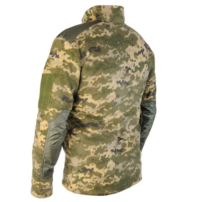 Back perspective of a military jacket with a shoulder patch.