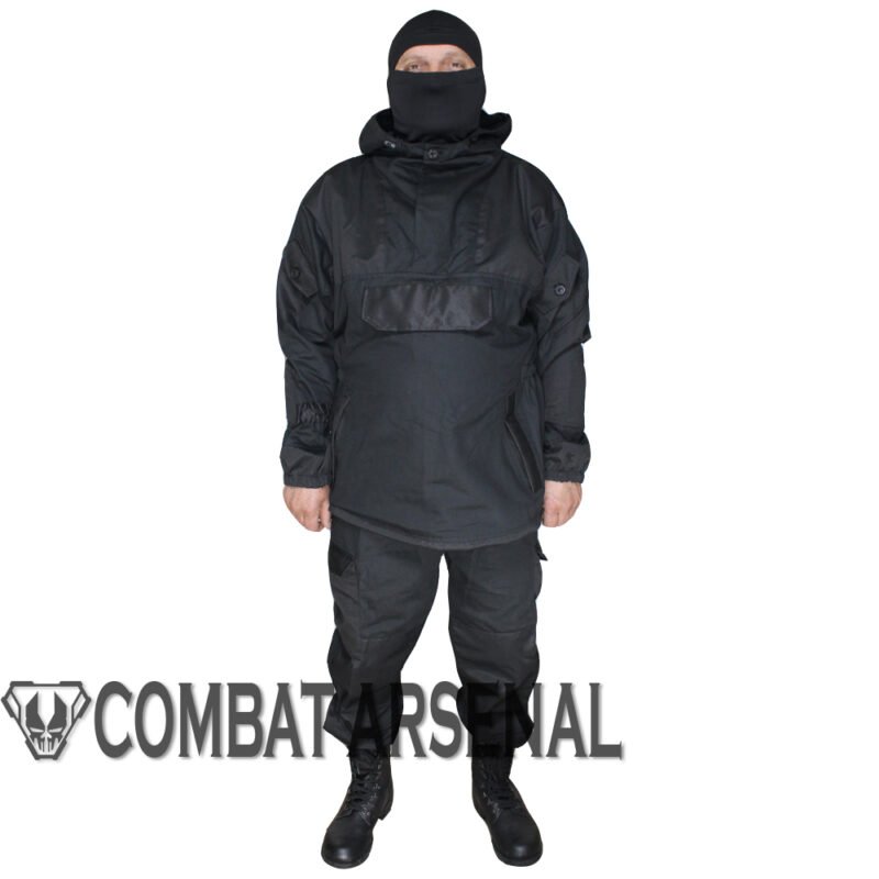 Full Gorka 4 black tactical suit with jacket and pants.