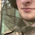 Close-up of the chin area with mosquito net of Ukrainian Army Multicam Panama Hat.