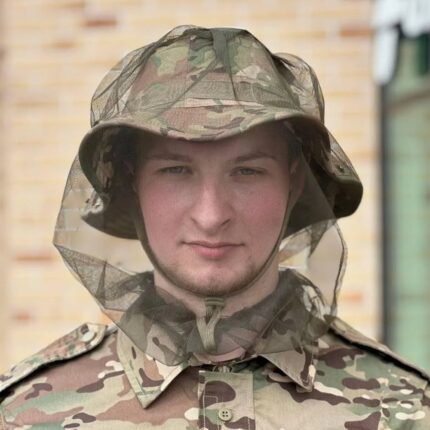 Front view of Ukrainian Army Multicam Panama Hat with mosquito net.