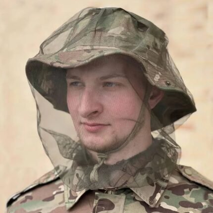 Profile view of Ukrainian Army Multicam Panama Hat with mosquito net.