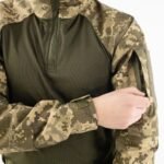 Detailed view of the Ukrainian Army UBACS shirt showing the zipper and sleeve cuff.