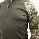 Front view of chest of a person wearing Pixel MM14 camouflage shirt