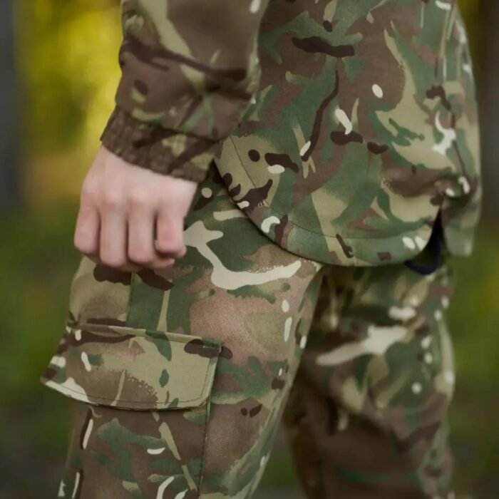 Back view of Ukrainian multicam jacket with extended tail for additional protection.