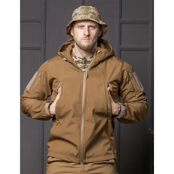 Coyote Tactical Softshell Jacket with Hood and Chevron Velcro