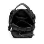 Interior of tactical mini backpack with multiple compartments for organization.