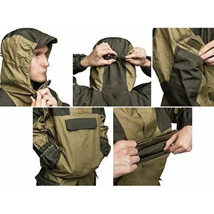 Gorka 4 jacket with adjustable hood and multiple pockets, showcasing durable ripstop material, designed for tactical and military use.