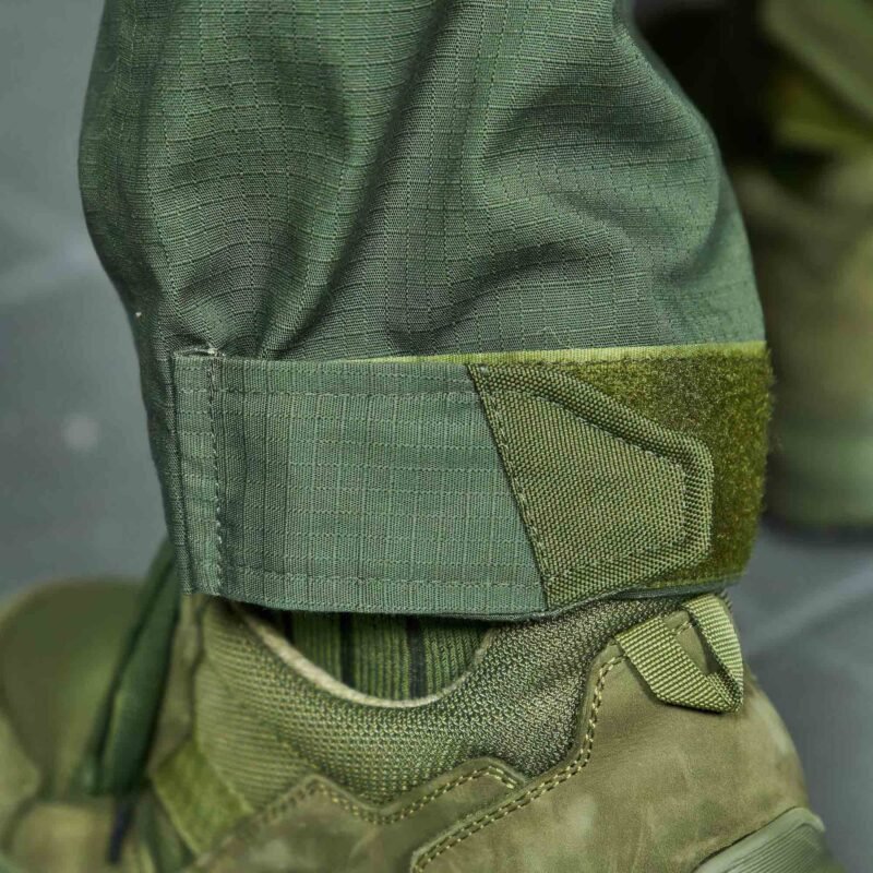 Adjustable hem with Velcro on Ukrainian tactical pants for comfort and fit.