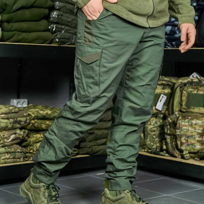 Front view of Ukrainian tactical khaki pants with cargo pockets and ergonomic fit.