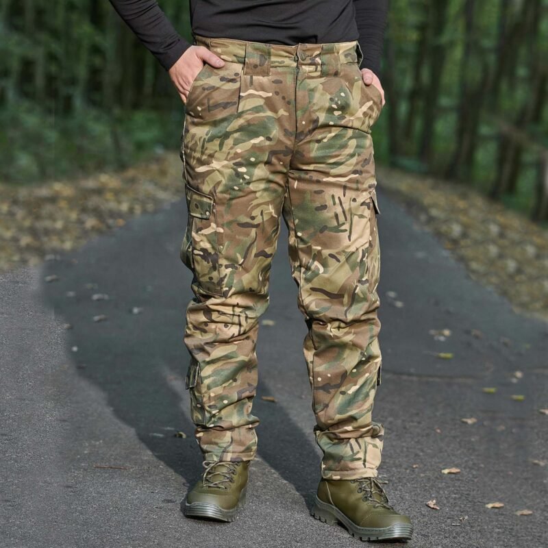 Front view of the ZSU multicam fleece pants showing complete design and fit.