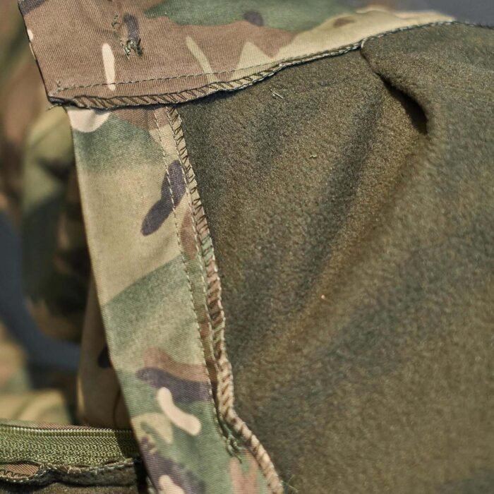 Interior view of the fleece lining in multicam fleece pants.