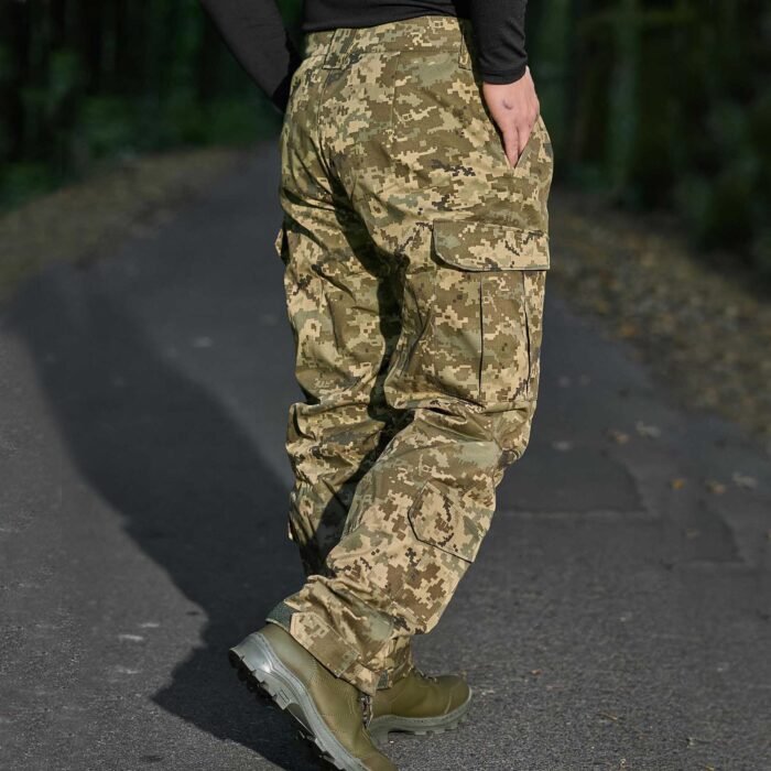 Back view showing the detailed fit and rear pockets of the ZSU pixel camo fleece pants.