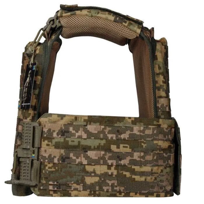 Tactical vest back view pixel camo