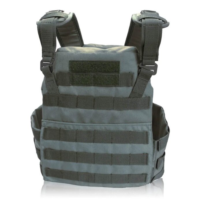 Tactical vest MOLLE webbing and stitching detail