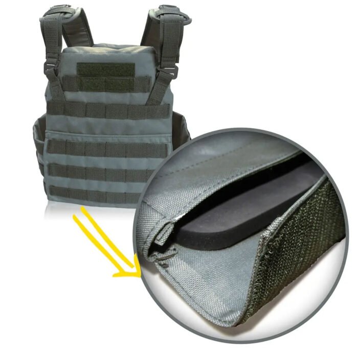Close-up of front ID tag and MOLLE panel