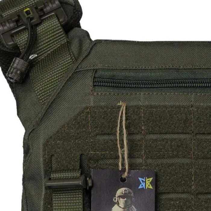 Close-up of vest chest area with zipper and Velcro patch panel