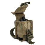 Open multicam molle pouch with visible grenade inside