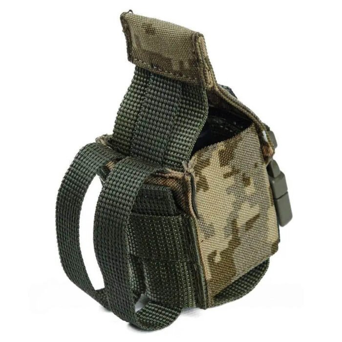 Rear view of military tactical pouch with MOLLE loops
