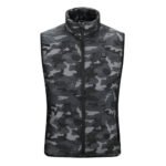 Front look at the urban camo winter heated vest with power button