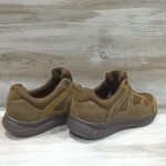Side rear view of sand brown tactical sneakers with mesh inserts and rubber sole