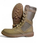 Coyote brown tactical summer boots with breathable mesh panels, durable leather construction, and rugged rubber sole – lightweight military footwear for men and women