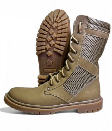 Coyote brown tactical summer boots with breathable mesh panels, durable leather construction, and rugged rubber sole – lightweight military footwear for men and women