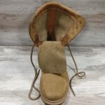 Front view of Ukrainian NATO beige combat boot with open tongue