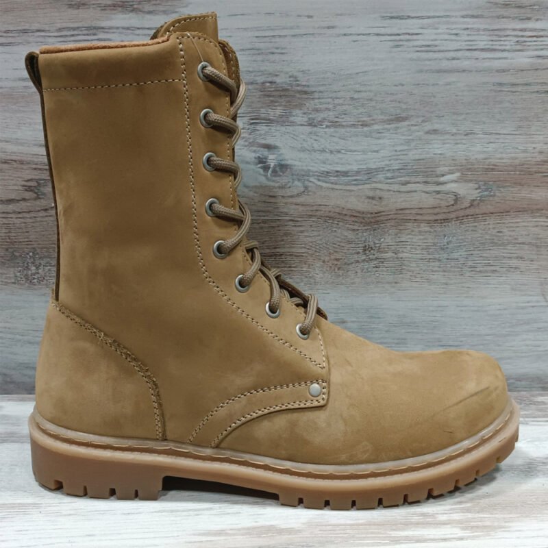 Side profile of NATO beige Ukrainian army leather boot