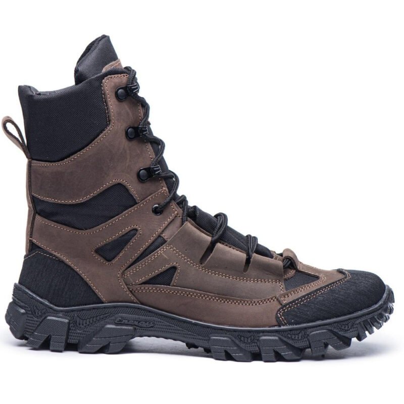 Side profile of Ukrainian brown leather combat boot
