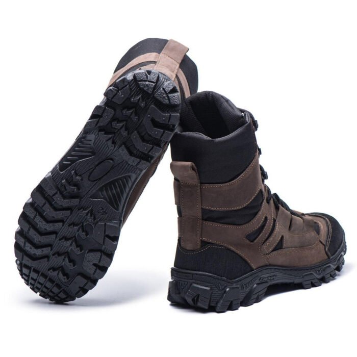 Brown Ukrainian army leather boots with reinforced sole and Cordura inserts