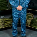 Front view of Blue Urban Camo Tactical Pants made from rip-resistant Greta fabric