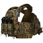 Pixel plate carrier vest side view with cummerbund and mag pouches