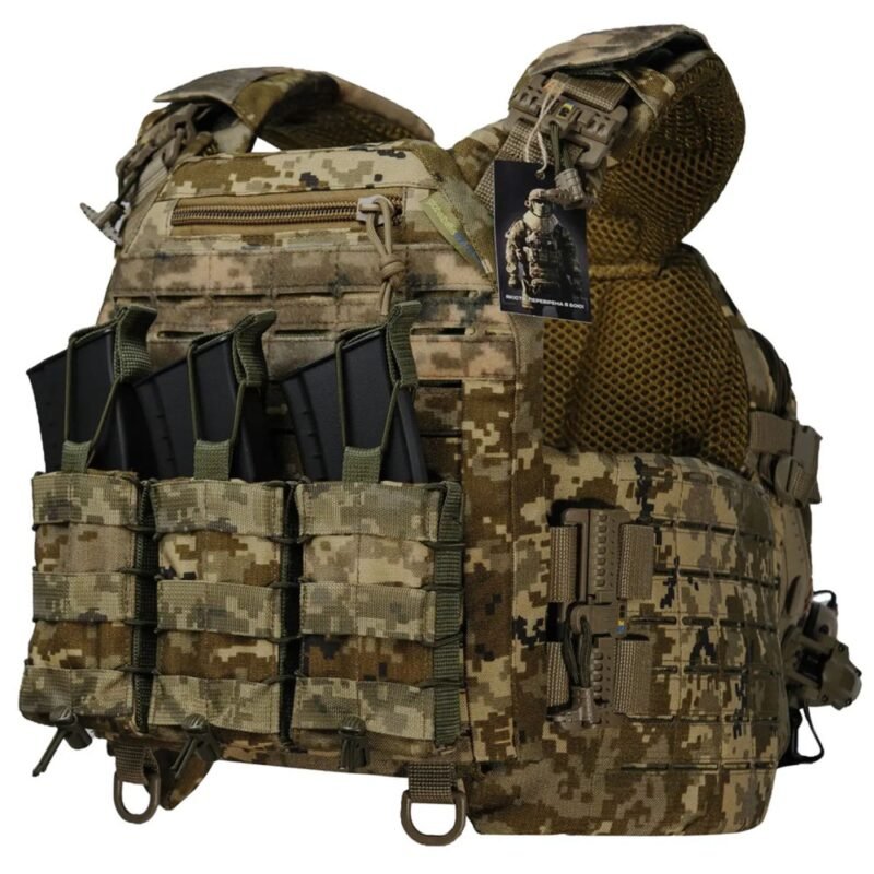 Pixel tactical plate carrier vest with magazine pouches and MOLLE system