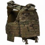 Multicam military plate carrier with triple mag pouches and MOLLE webbing