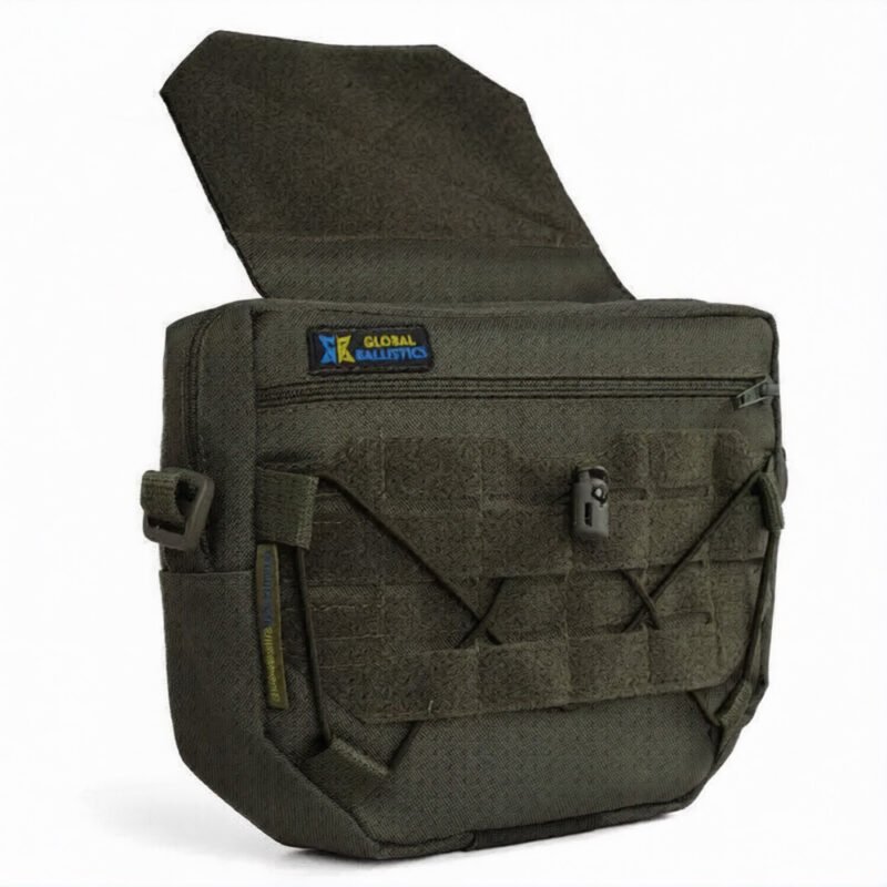 Olive tactical dangler pouch for plate carrier with MOLLE webbing and VELCRO mounting panel